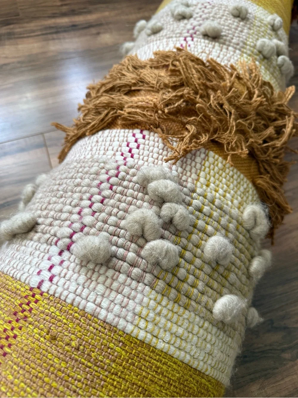Anthropologie All Roads Bloomfield Pillow - Yellow Lumbar with Tassel Trim